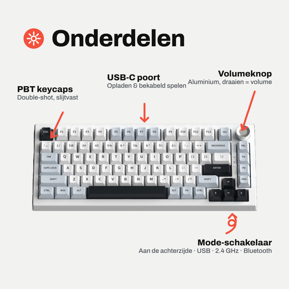 Amply K81 Draadloos Mechanisch Gaming Toetsenbord, 80 Toetsen 75%, Hot-Swap, RGB, Draadloos