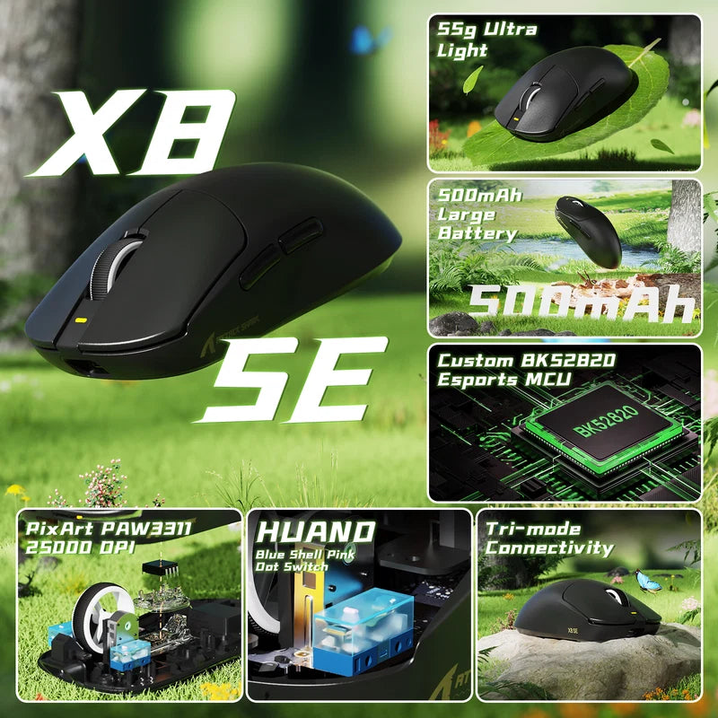 Attack Shark X8 SE Draadloze Gaming Muis, 55g, PAW3311 Sensor