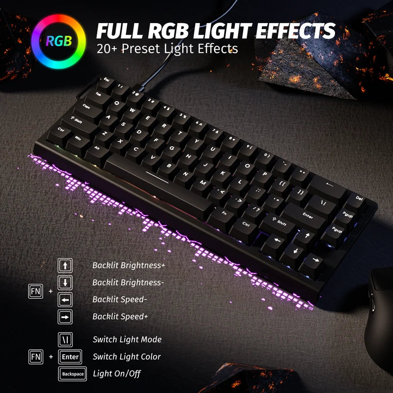 Attack Shark X68 HE Gaming Toetsenbord, Hall Effect, Compact 66 Toetsen