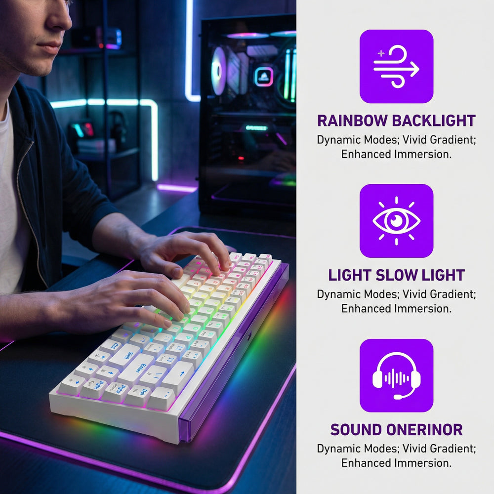 JEDEL Mechanisch Gaming Toetsenbord, 68 Toetsen 65%, Hot-Swap Rode Switches, RGB, USB-C