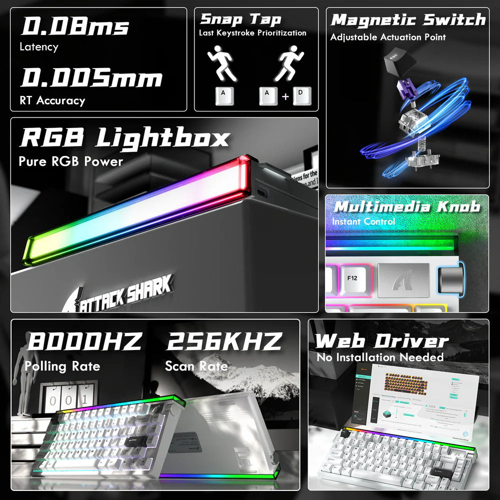 Attack Shark R85 HE Gaming Toetsenbord, Hall Effect, Rapid Trigger, RGB