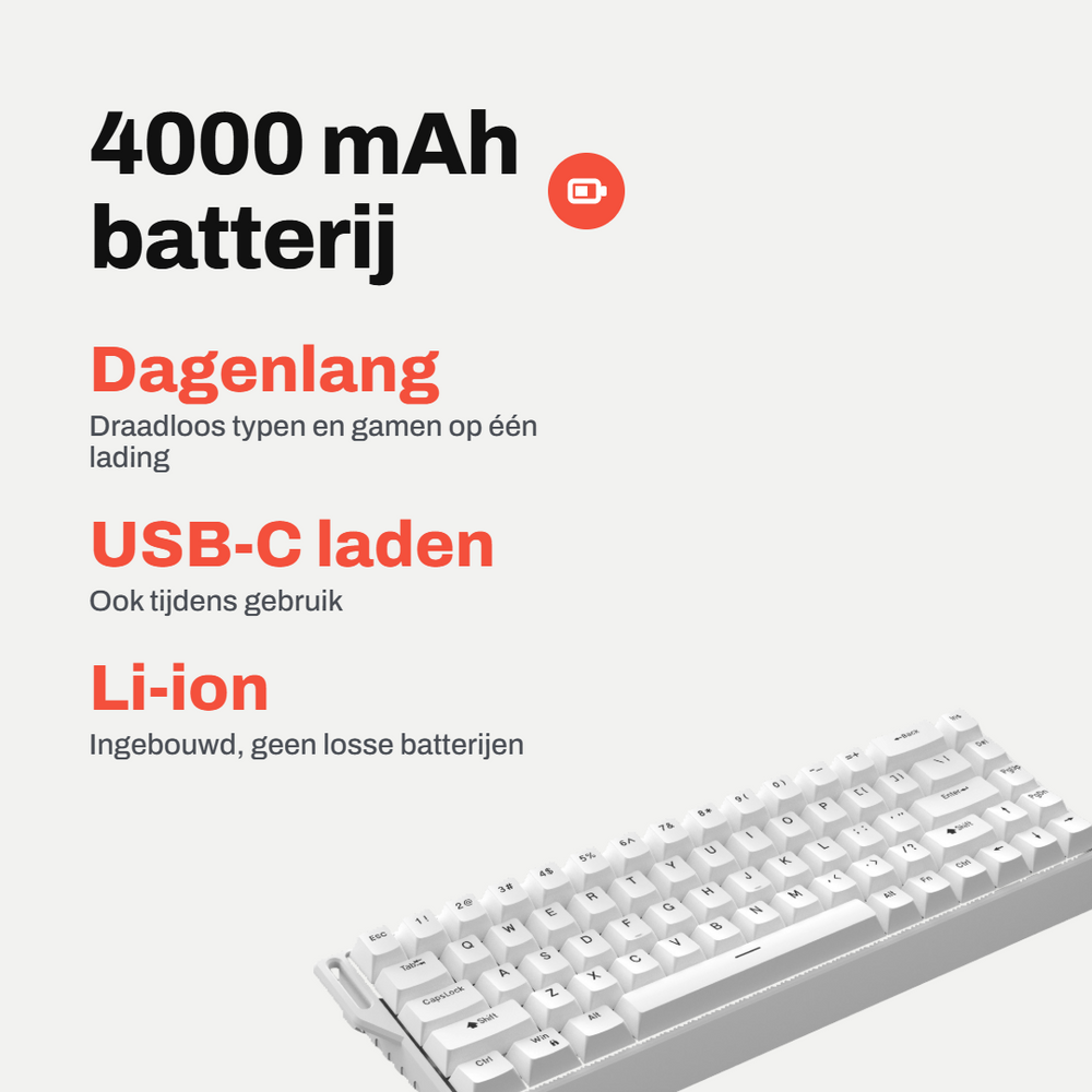 Amply K68 Draadloos Mechanisch Gaming Toetsenbord, 68 Toetsen 65%, Hot-Swap, RGB, Draadloos