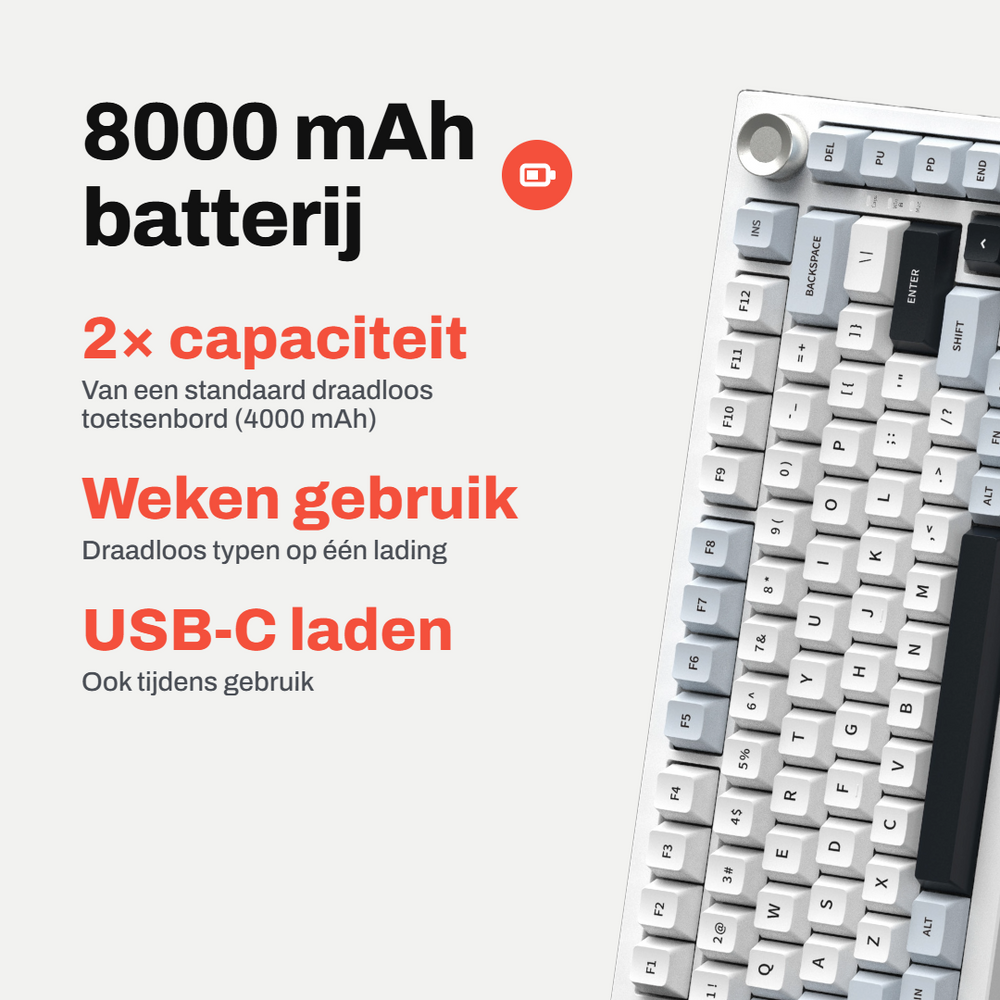 Amply K81 Draadloos Mechanisch Gaming Toetsenbord, 80 Toetsen 75%, Hot-Swap, RGB, Draadloos
