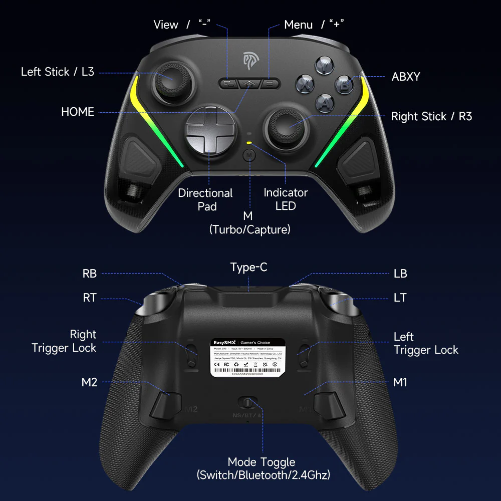 EasySMX D10 Gaming Controller, TMR Sticks, Magnetisch Oplaadstation