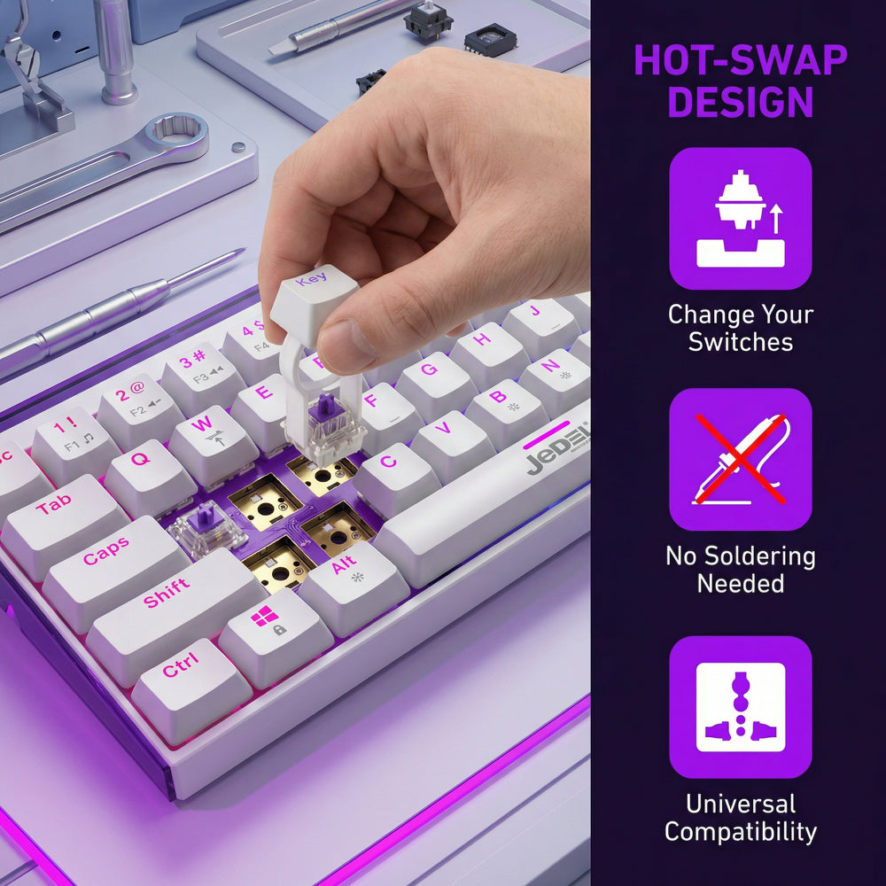 JEDEL Mechanisch Gaming Toetsenbord, 68 Toetsen 65%, Hot-Swap Rode Switches, RGB, USB-C