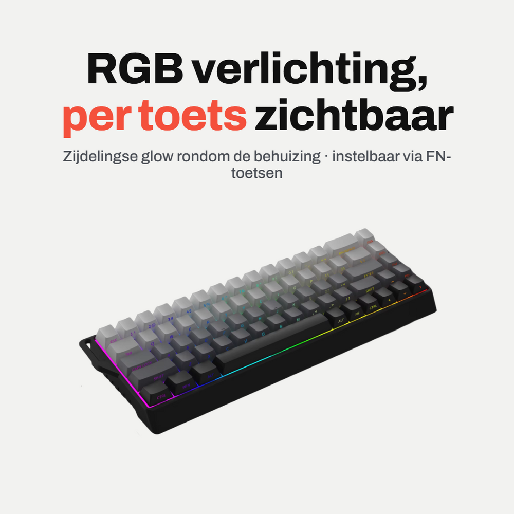 Amply K68 Draadloos Mechanisch Gaming Toetsenbord, 68 Toetsen 65%, Hot-Swap, RGB, Draadloos