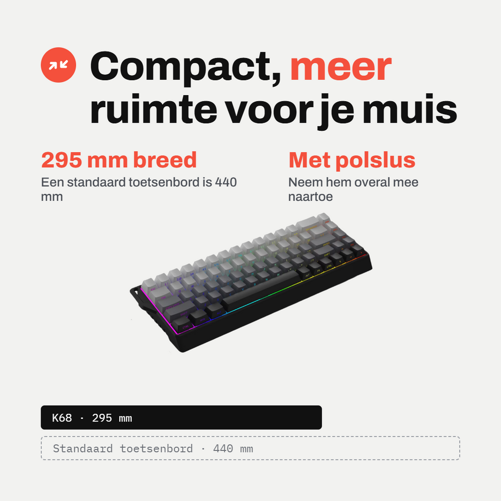 Amply K68 Draadloos Mechanisch Gaming Toetsenbord, 68 Toetsen 65%, Hot-Swap, RGB, Draadloos